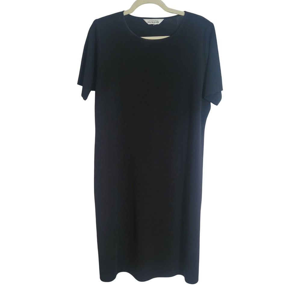 Exclusively Misook Black Knit Short Sleeve Shift Dress Professional Size Large